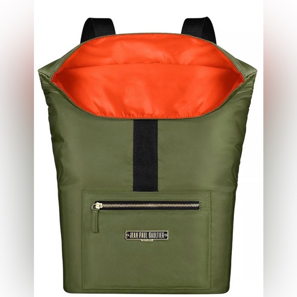 Jean Paul Gaultier PARFUM Olive Green Nylon Backpack | NWOT | Orange Interior - Picture 2 of 8